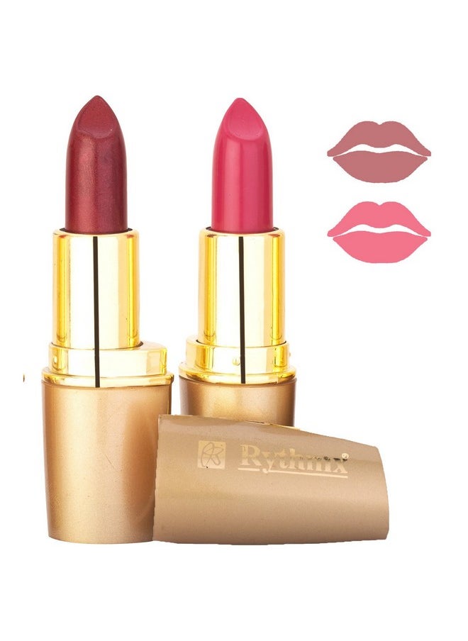 RythmX Creamy Matte Professional Lipsticks Combo GOLD 512-535 (Mahroon,Pink) Set of 2 (4 Grams /Pc)