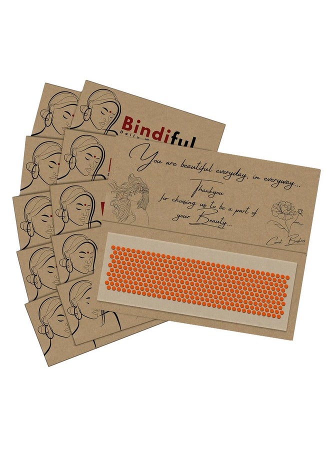 Bindiful Dailywear Velvet Orange Round Bindis for Women (3mm) (bf211) (Pack of 10)