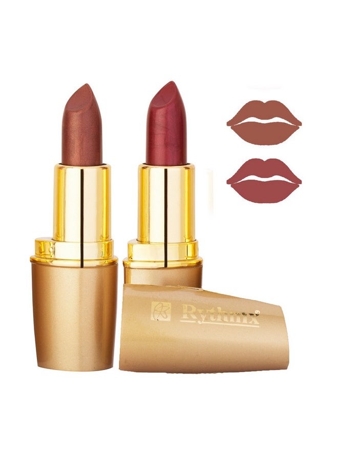 RythmX Creamy Matte Professional Lipsticks Combo GOLD 503-510 (Coffee,Mauve) Set of 2 (4 Grams /Pc)