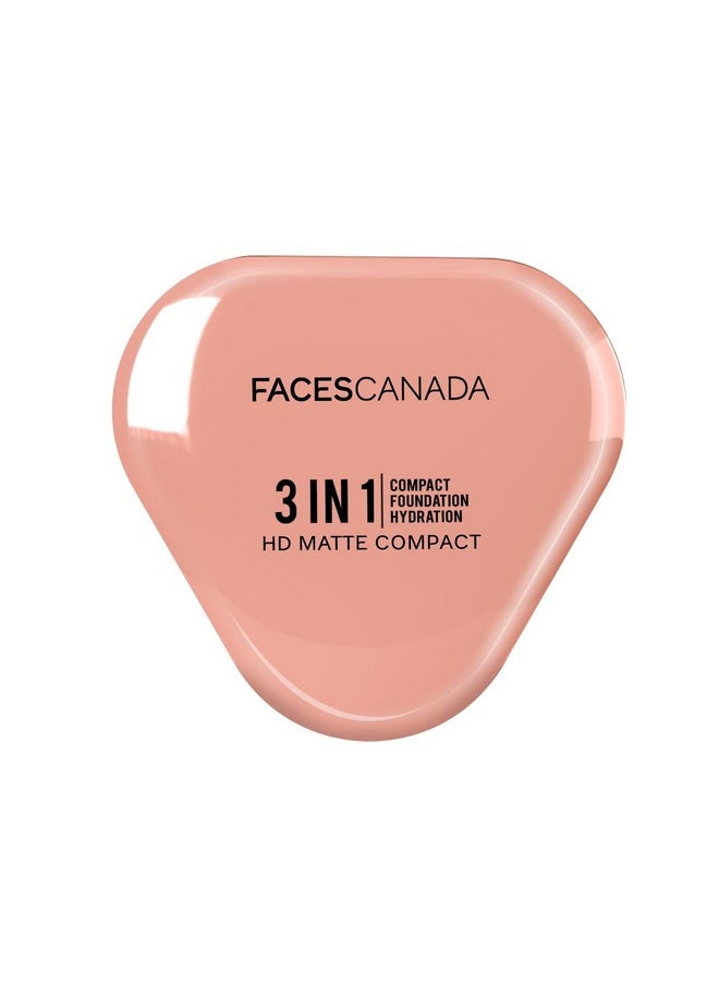 FACES CANADA 3 in 1 HD Matte Compact - Absolute Ivory 01, 8g | Compact + Foundation + Hydration | 8-Hour Stay | Soft Weightless Texture & Silky Coverage | Blends Easily