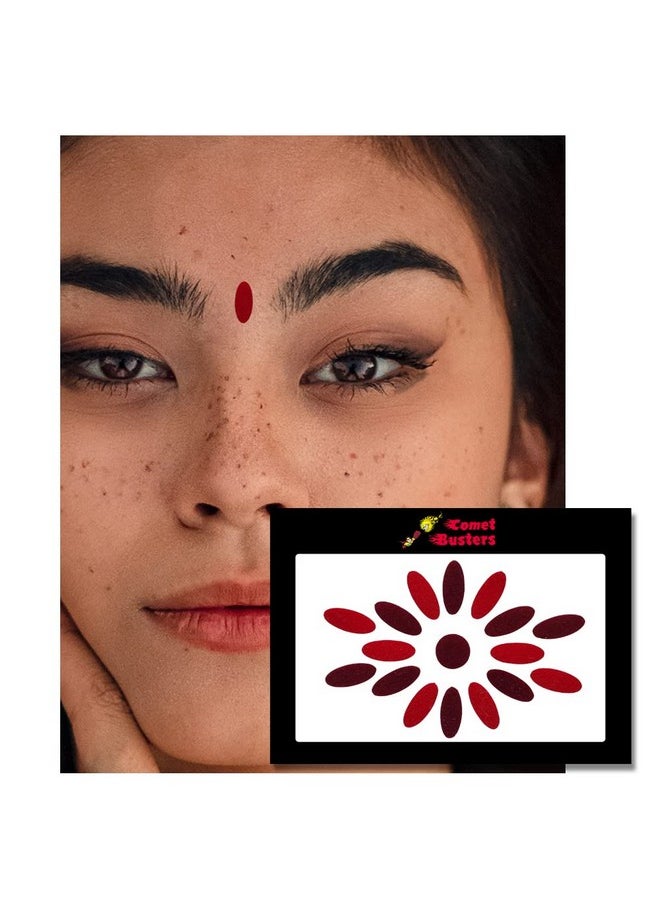 Comet Busters Handcrafted Maroon and Red Oval Velvet Bindis (BIN1878) (11 mm)