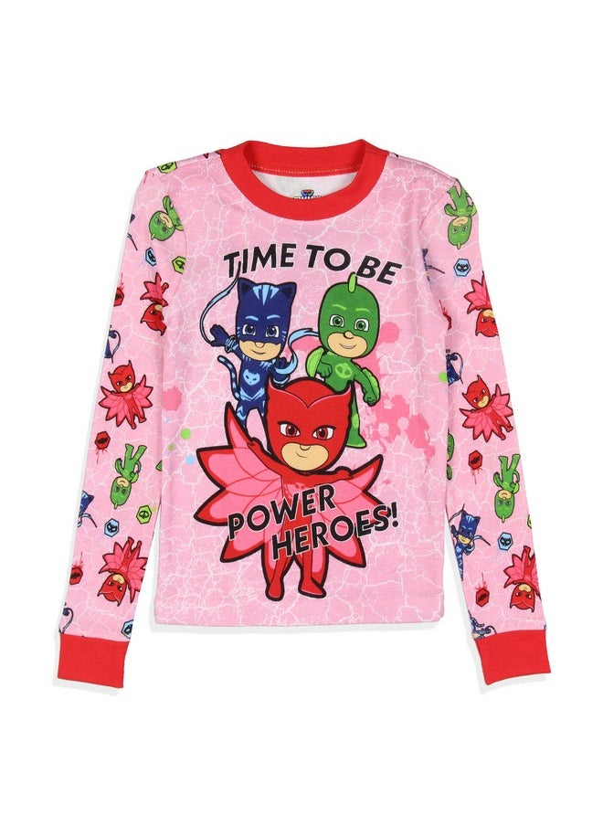 PJ Masks Toddler Girls' Gekko Catboy Owlette Title Logo Sleep Pajama Set (4T) Pink