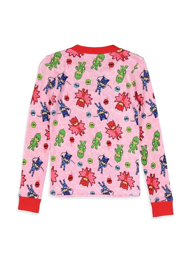 PJ Masks Toddler Girls' Gekko Catboy Owlette Title Logo Sleep Pajama Set (4T) Pink