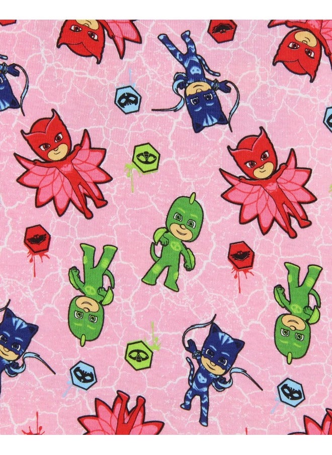 PJ Masks Toddler Girls' Gekko Catboy Owlette Title Logo Sleep Pajama Set (4T) Pink