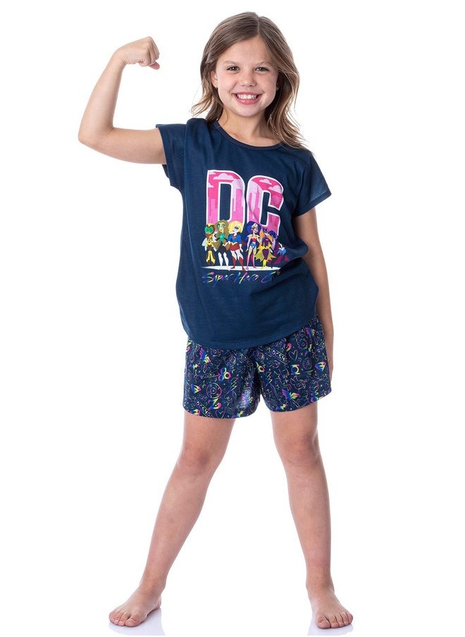 DC Comics Girls' Super Hero Girls Character Sleep Pajama Set Short (7/8) Blue