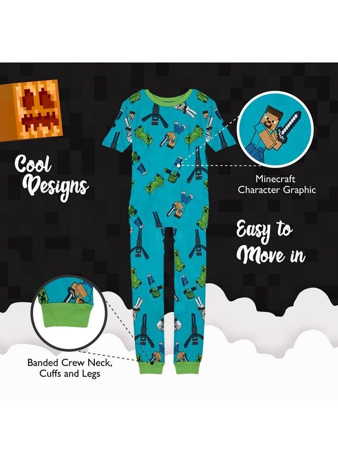 Minecraft Boys' 6-Piece Snug-fit Cotton Pajama Set, Soft & Cute for Kids, Blue, 10