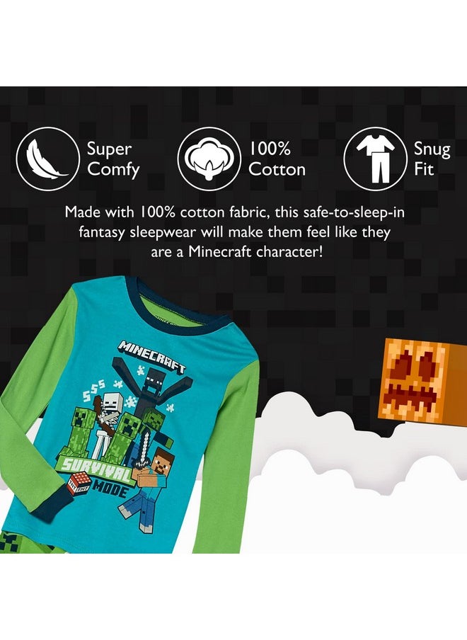 Minecraft Boys' 6-Piece Snug-fit Cotton Pajama Set, Soft & Cute for Kids, Blue, 10