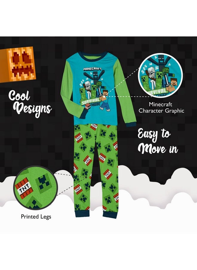 Minecraft Boys' 6-Piece Snug-fit Cotton Pajama Set, Soft & Cute for Kids, Blue, 10