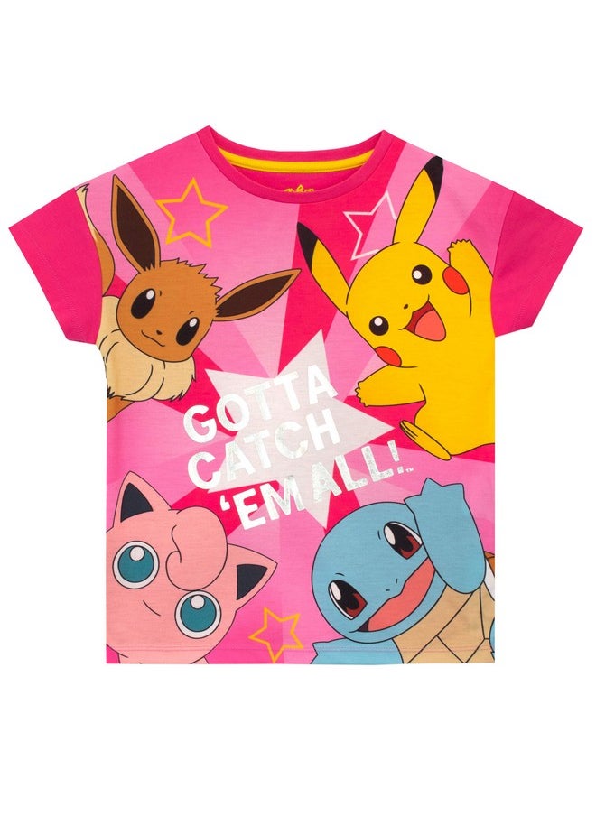 Pokemon Pajamas | Pikachu Pajamas For Girls | Eevee Girls Pajamas | Girls Pajama Set | Short Sleeve Girls' Sleepwear | 14 Multicolored
