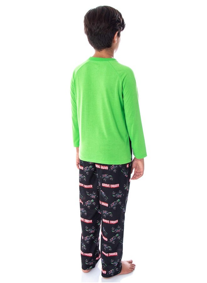INTIMO Monster Jam Boys' Grave Digger Monster Truck Raglan Shirt And Pants 2 Piece Pajama Set (MD, 8)