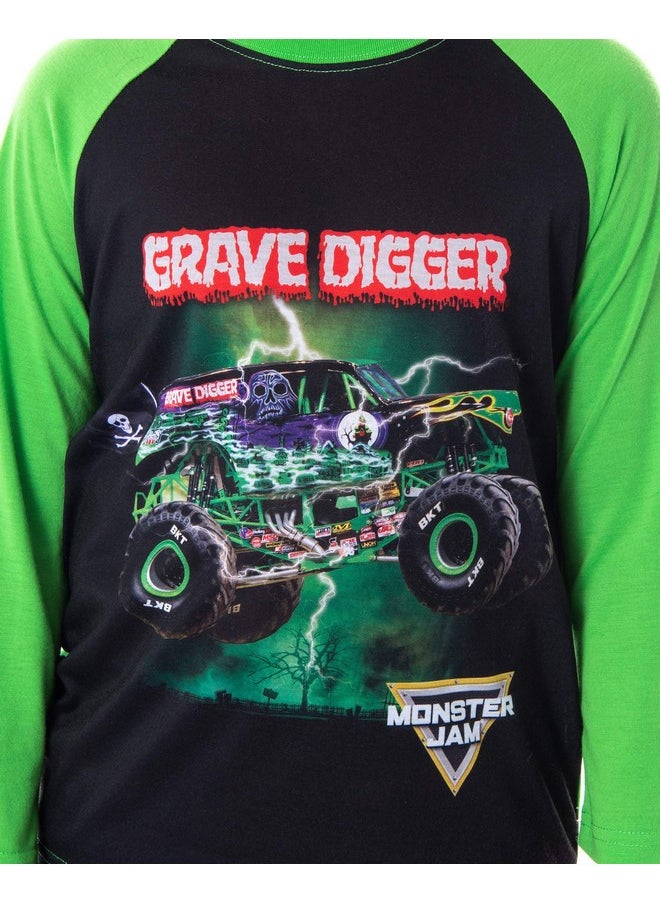 INTIMO Monster Jam Boys' Grave Digger Monster Truck Raglan Shirt And Pants 2 Piece Pajama Set (MD, 8)