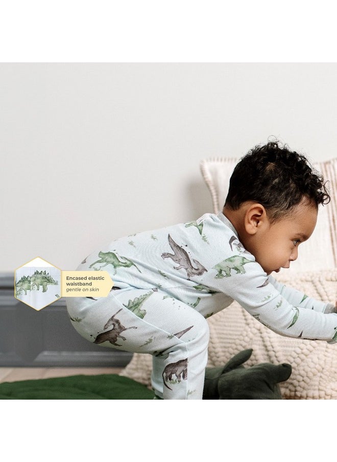 Burt's Bees Baby baby boys Pajamas, Tee Pant 2-piece Pj Set, 100% Organic Cotton and Toddler Pajama Bottoms, Happy Herbivores, 3T US