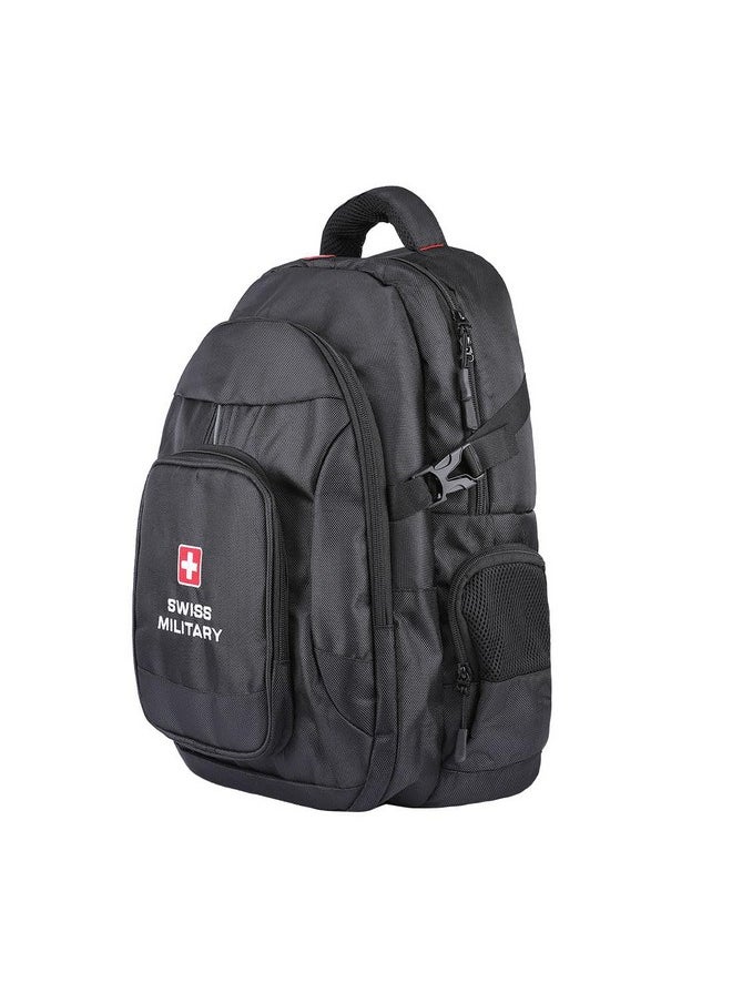 Swiss Military Laptop Backpack for Men, Travel Backpack for Men, Women| Bagpacker Bag for Men for Office | Water & Wear Resistant Premium Polyester with Quick Access Pockets, Black, 24 liters, 1