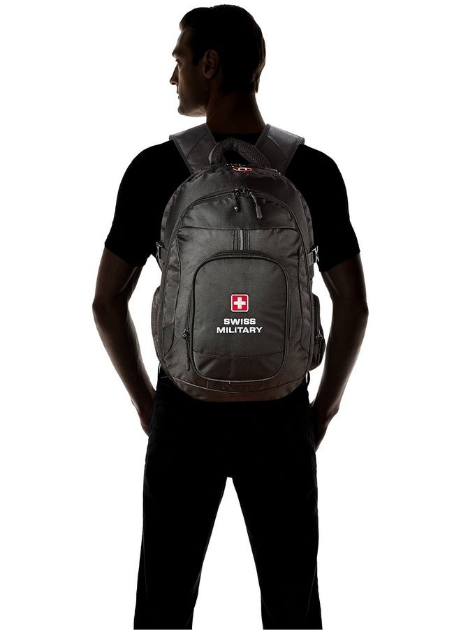 Swiss Military Laptop Backpack for Men, Travel Backpack for Men, Women| Bagpacker Bag for Men for Office | Water & Wear Resistant Premium Polyester with Quick Access Pockets, Black, 24 liters, 1