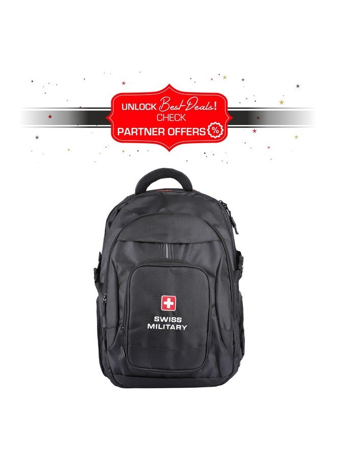 Swiss Military Laptop Backpack for Men, Travel Backpack for Men, Women| Bagpacker Bag for Men for Office | Water & Wear Resistant Premium Polyester with Quick Access Pockets, Black, 24 liters, 1