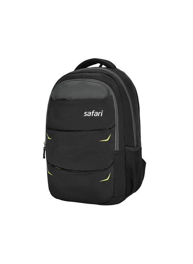 Safari Omega Pro 35L Laptop Backpack with Raincover, 3 compartments, bottle holder, organizer, school bag for boys and girls, college bag for women and men, office bag, travel bag, Color- Black