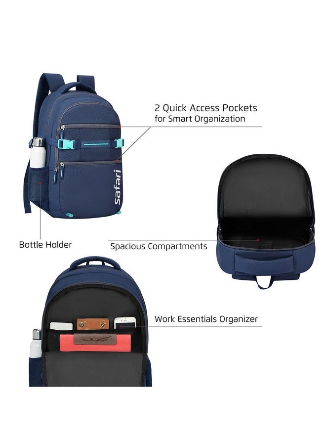 Safari Surge Laptop Bag, 30 Ltrs, 2 compartments, 2 front smart organizers, Water Resistant, College Bag For Men & Women, School Bags for Boys & Girls, Laptop/Office Backpack for Men & Women, Blue