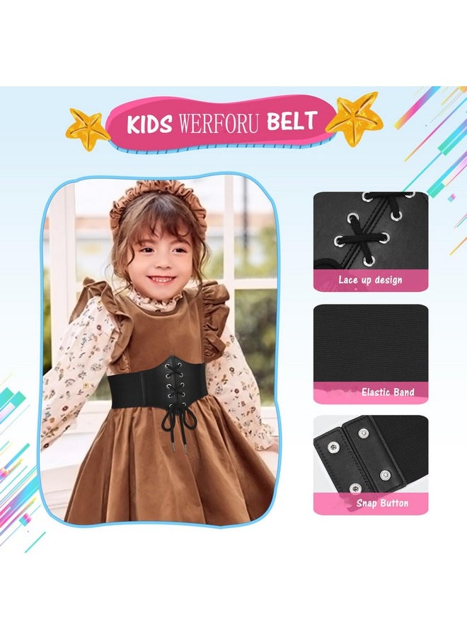 WERFORU Kids Corset Elastic Belt Girls Boys Child Wide Lace-up Tied Waist Belt for Dress Costume Halloween , Black, Fit Waist Size 18-21 Inches