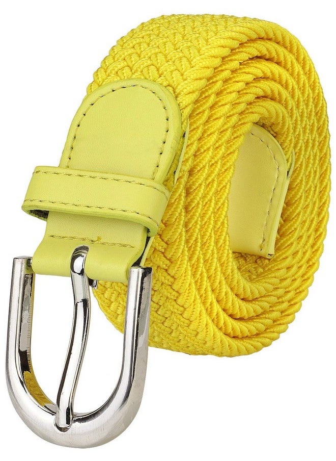 Falari Men Women Multicolored Elastic Stretch Braided Belt Canvas Fabric Woven No Holes Belt (1003 - Yellow, Large)