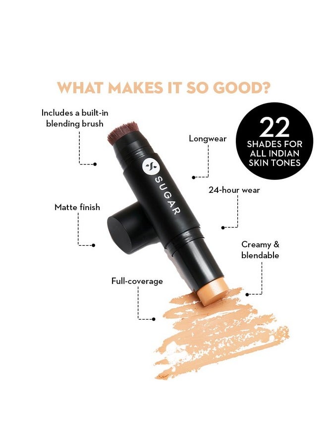 SUGAR Cosmetics Ace Of Face Matte Foundation Stick with In-Built Brush | For All Skin type,Lasts 24hrs | Full Coverage Foundation for Women | 12gm - 25 Macchiato
