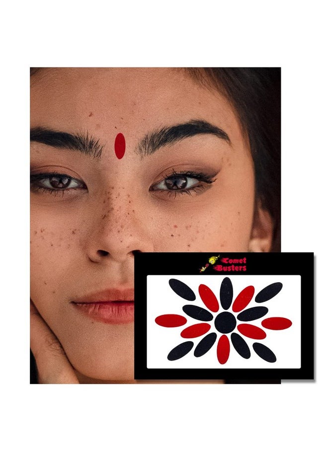 Comet Busters Handcrafted Red and Black Oval Velvet Bindis (BIN1884) (13 mm)