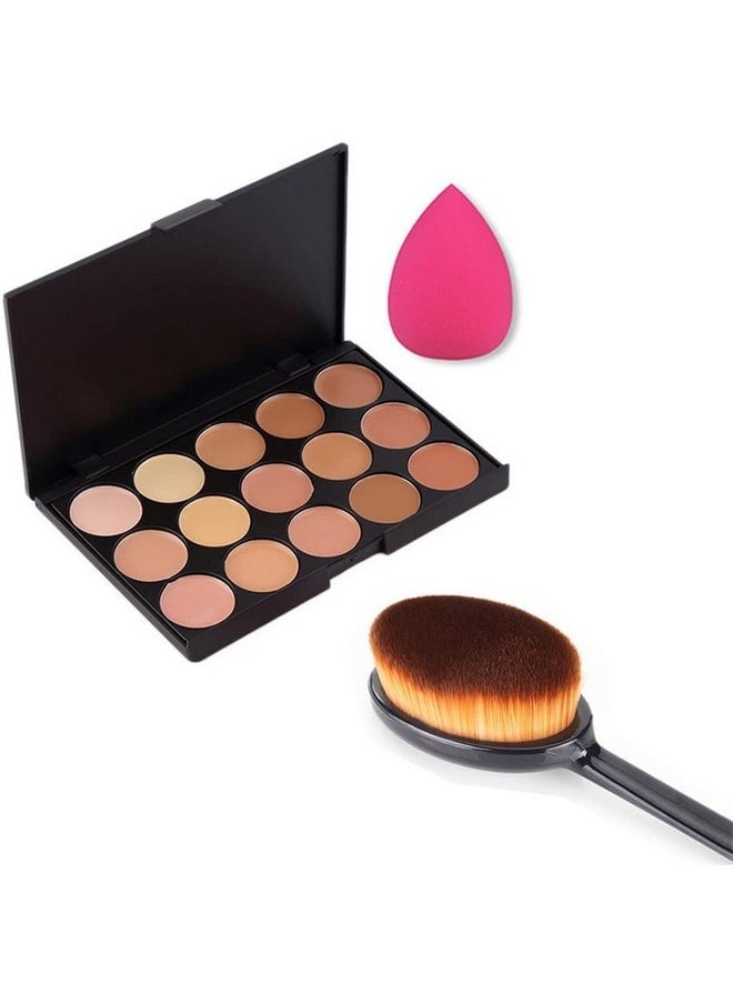 Beauty 15 Colours Contour Face Cream Concealer Camouflage Makeup Palette Contouring Kit + 1 Pcs Makeup Brush + 1 Sponge Puff