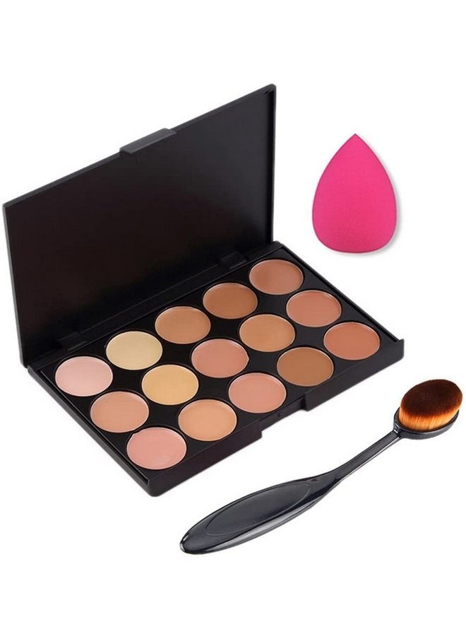 Beauty 15 Colours Contour Face Cream Concealer Camouflage Makeup Palette Contouring Kit + 1 Pcs Makeup Brush + 1 Sponge Puff