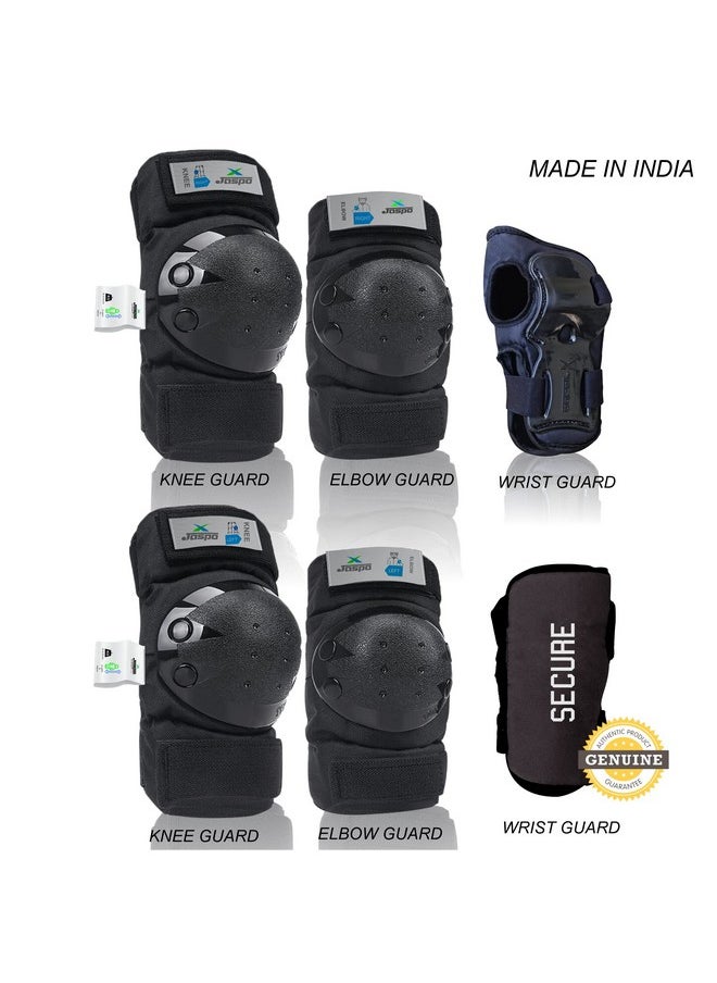 Jaspo Plastron Saver 3 Professional Protective Kit (Knee/Elbow/Wrist Guard) Multi Purpose Safety Kit for Skateboarding, Roller Skating, Inline Skating, Cycling and Other Sports (Large, Black)