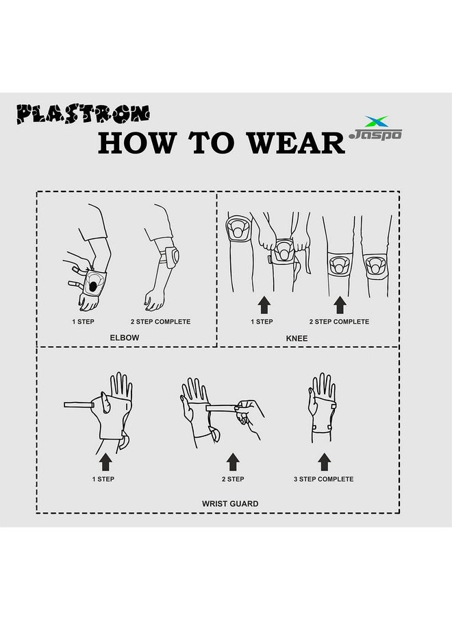 Jaspo Plastron Saver 3 Professional Protective Kit (Knee/Elbow/Wrist Guard) Multi Purpose Safety Kit for Skateboarding, Roller Skating, Inline Skating, Cycling and Other Sports (Large, Black)