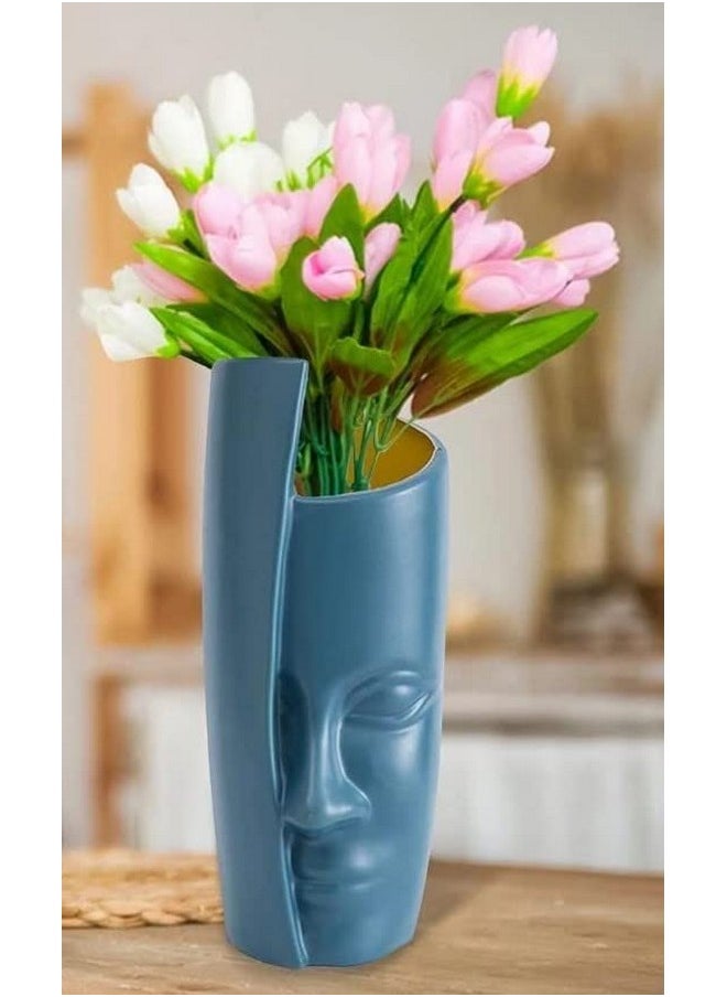 SATYAM KRAFT 1 Pcs Big Size Unbreakable Face Design Plastic Vase for christmas, Flower Pot, Gift, Home Decor, Bedroom Décor Item, Living Room, Table Center Decoration and Craft, wedding (Blue) (30 cm)