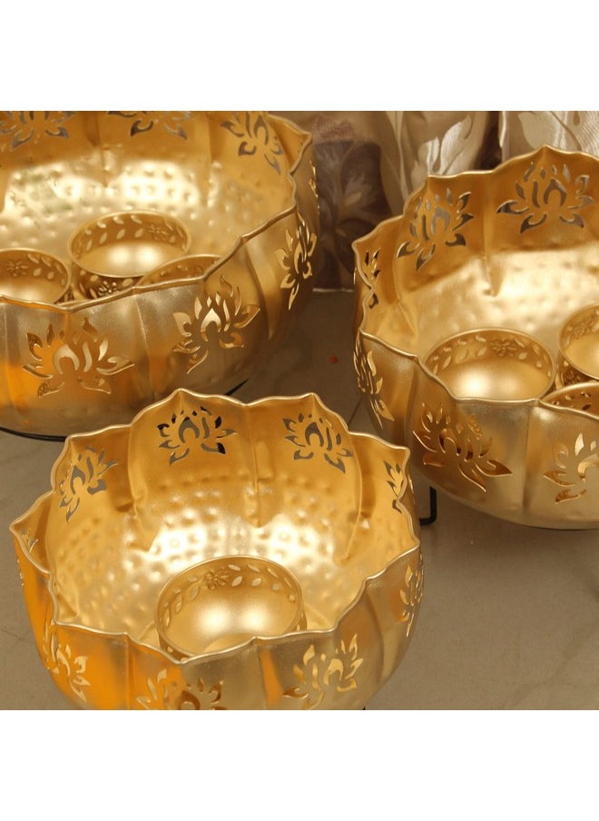 TIED RIBBONS Pack of 14 Decorative Urli Bowl for Home Decor with Stands for Floating Flowers and Tealight Candles (Gold) - Diwali Decoration Items for Home Decor - Diwali Decor - Diwali Gifts