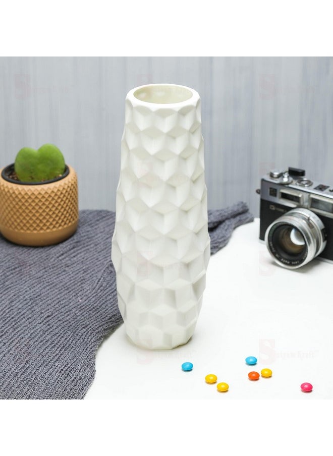 SATYAM KRAFT 1 Piece Big Size Cubic Texture Unbreakable Plastic Vase for Christmas,Newyear,Flower Pot, Gift, Home Decor,Bedroom,Office,Living Room Decor Item, (White)