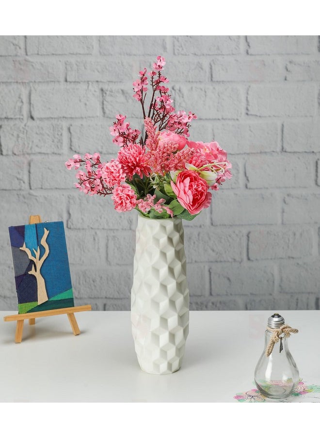 SATYAM KRAFT 1 Piece Big Size Cubic Texture Unbreakable Plastic Vase for Christmas,Newyear,Flower Pot, Gift, Home Decor,Bedroom,Office,Living Room Decor Item, (White)