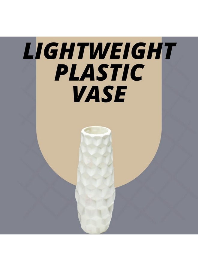 SATYAM KRAFT 1 Piece Big Size Cubic Texture Unbreakable Plastic Vase for Christmas,Newyear,Flower Pot, Gift, Home Decor,Bedroom,Office,Living Room Decor Item, (White)