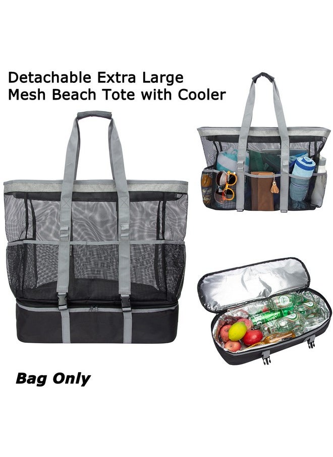 KISLANE Extra Large 55L Mesh Beach Tote Bag with Cooler Bottom, Portable Waterproof Mesh Beach Tote, Pool Bags with Zipper and Pockets