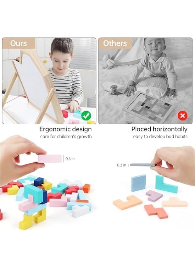 GEMEM Wooden Blocks Puzzles for Kids Ages 4-8, Thick 3D Russian Blocks Brain Teasers Tangram Jigsaw, STEM Intelligence Toys,Montessori Educational Gift for Toddlers Kids 3 4 5 6 7 8 Boys Girls