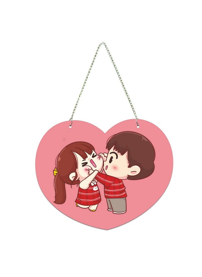 Artvibes Cute Couple Wall Hanger for Home Decor | Gifts for Girl friend | Wall Decorative Items | Decorative Item for Living Room | Door Hanging | Mdf Wall Decoration | Modern Art (WH_5502NN)