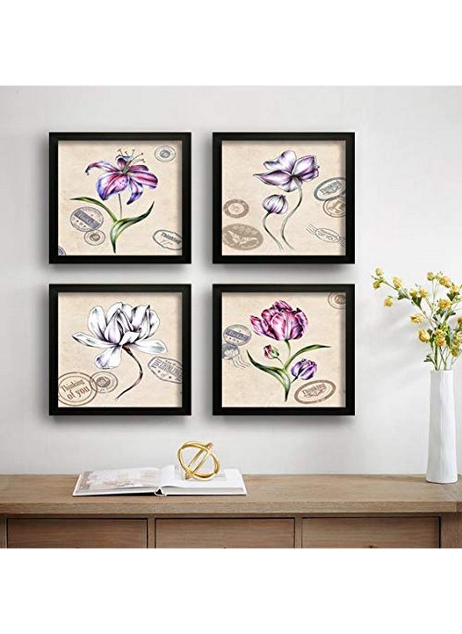 SAF Flower Designer Set of 4 UV Textured Painting (19 x 19 Inches, SAF_SET4_15)