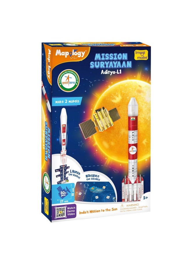 Imagimake Mapology ISRO Space Toys for Kids: Mission Suryayaan Aditya L1 | Rocket Model & Satellite | Educational Toys for Kids 5+ Years | 3D Puzzles with Rocket Launcher | Birthday Gift for Kids