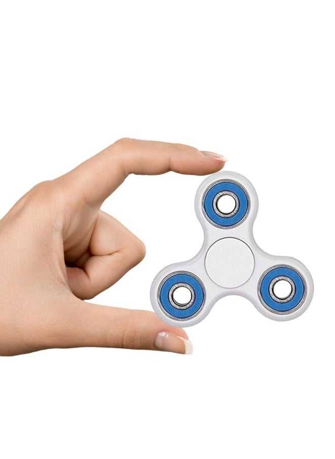Premsons® Hand Spinner Desk Toy - High Speed Smooth Finger Spin Sensory Fidget Stress Relief Game Play for Kids & Adults - Birthday Party Gift - Four Bearing - White + Blue Bearing