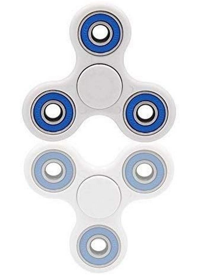 Premsons® Hand Spinner Desk Toy - High Speed Smooth Finger Spin Sensory Fidget Stress Relief Game Play for Kids & Adults - Birthday Party Gift - Four Bearing - White + Blue Bearing