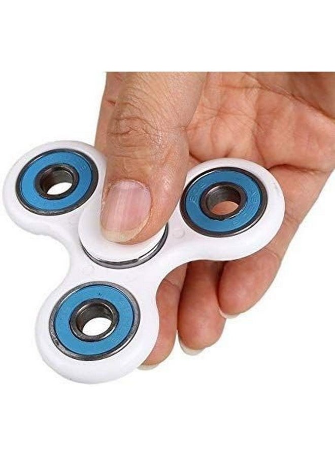 Premsons® Hand Spinner Desk Toy - High Speed Smooth Finger Spin Sensory Fidget Stress Relief Game Play for Kids & Adults - Birthday Party Gift - Four Bearing - White + Blue Bearing