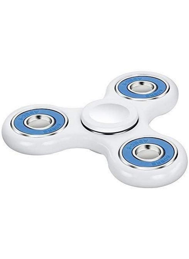 Premsons® Hand Spinner Desk Toy - High Speed Smooth Finger Spin Sensory Fidget Stress Relief Game Play for Kids & Adults - Birthday Party Gift - Four Bearing - White + Blue Bearing