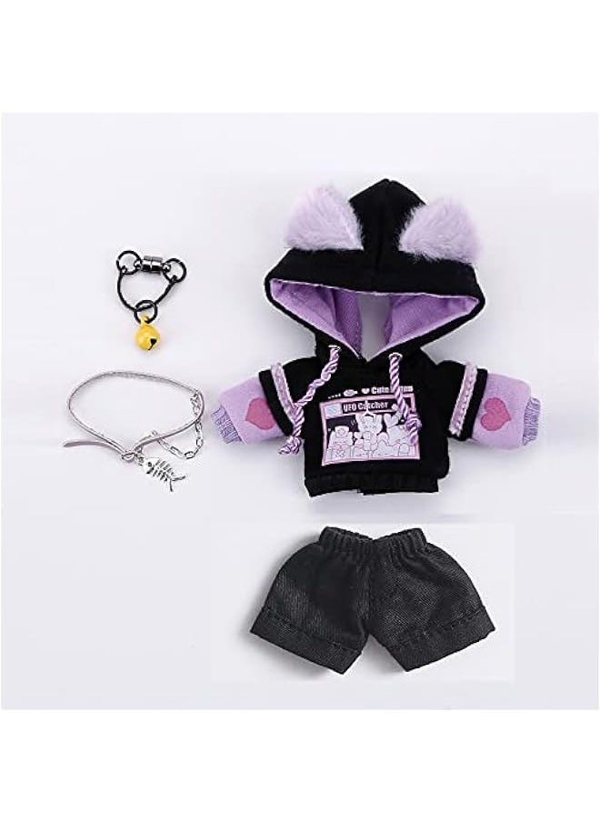 BJD Clothes Cat Hooded Sweater Coat for OB11, Molly,GSC, YMY , 1/12bjd Doll Clothes Accessories (Black-Purple1)