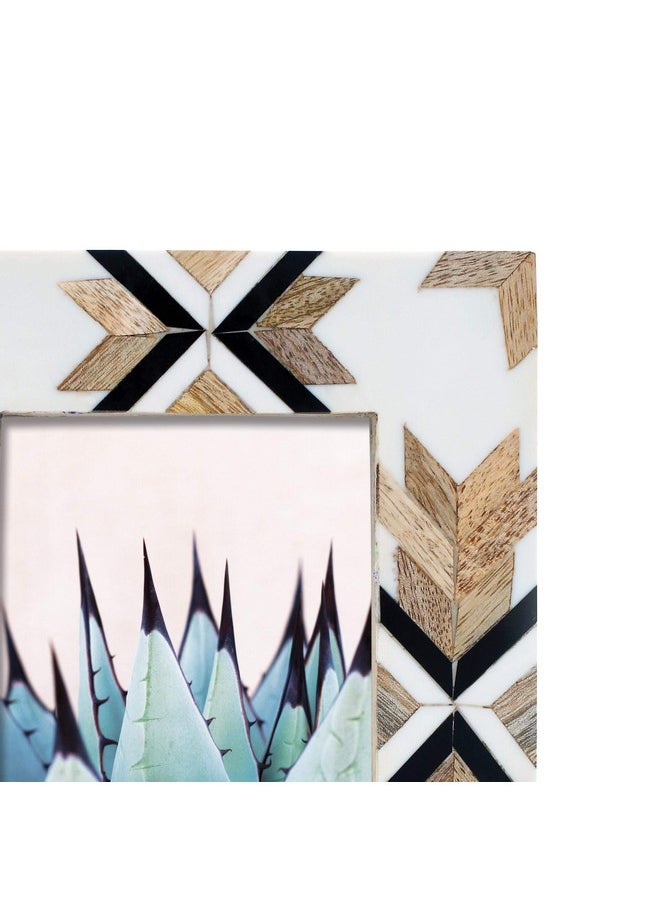 Foreside Home and Garden 4 x 6 inch Southwest Pattern Decorative Wood Picture Frame, 43, White, Brown