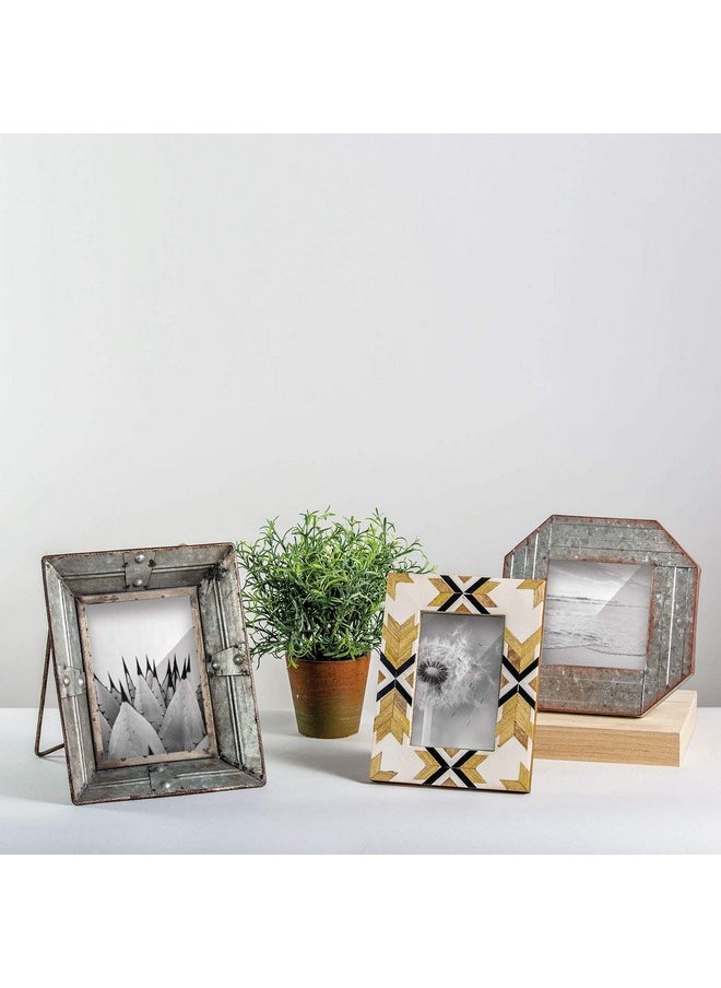 Foreside Home and Garden 4 x 6 inch Southwest Pattern Decorative Wood Picture Frame, 43, White, Brown