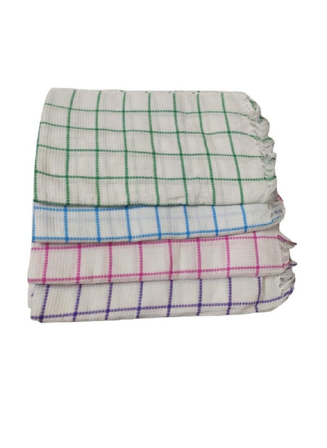 MultiWhite Checked Cotton Bath Towel (Size 30x60,Pack of 4_XA132