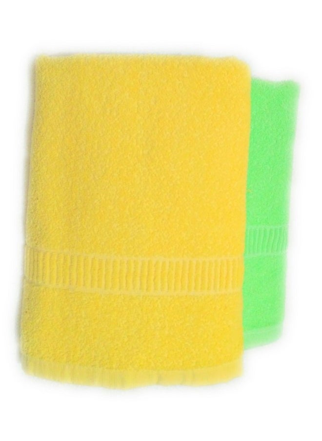 Cotton Colors Plain Cotton Terry Towels(Pack of 2, Green, Yellow)_D79