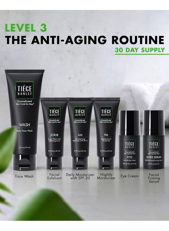 Tiege Hanley Mens Skin Care Set, Anti-Aging Skin Care Routine for Men (System Level 3) - Men's Skincare Set for Fines Lines Includes Face Wash, Scrub, Moisturizer, Eye Cream, & Face Serum