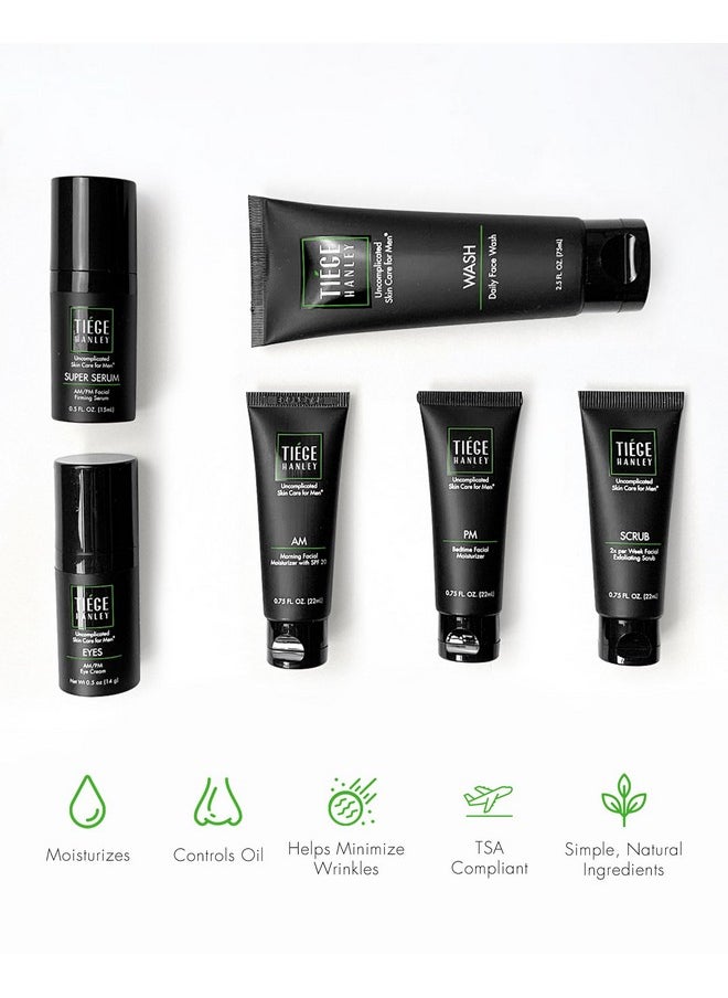 Tiege Hanley Mens Skin Care Set, Anti-Aging Skin Care Routine for Men (System Level 3) - Men's Skincare Set for Fines Lines Includes Face Wash, Scrub, Moisturizer, Eye Cream, & Face Serum